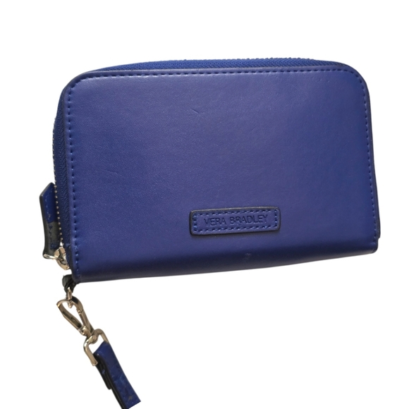 Vera Bradley Indigo Blue Leather Zip Around Wallet Wristlet Clutch